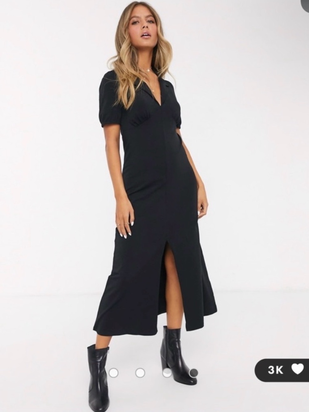 ASOS Black Midi Dress with Front Slit